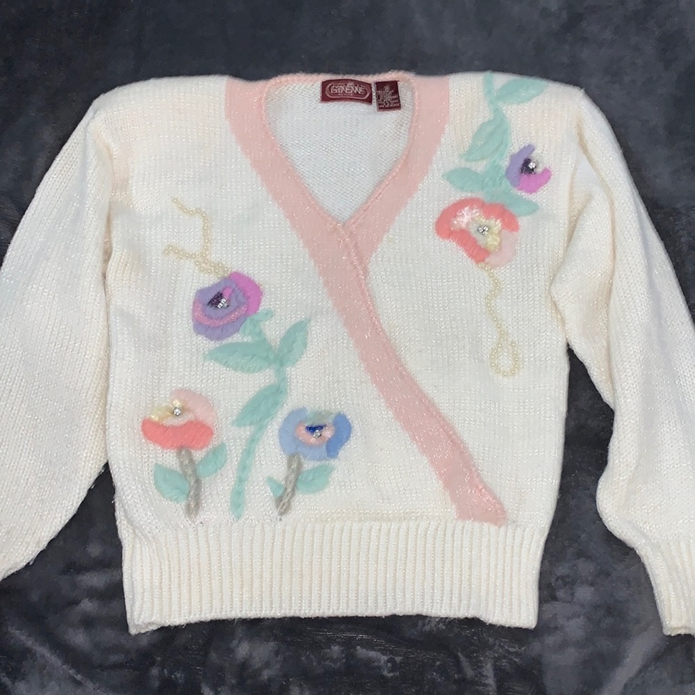 Vintage 1980s women’s pull over V-neck sweater made by Ginenne petite size 8